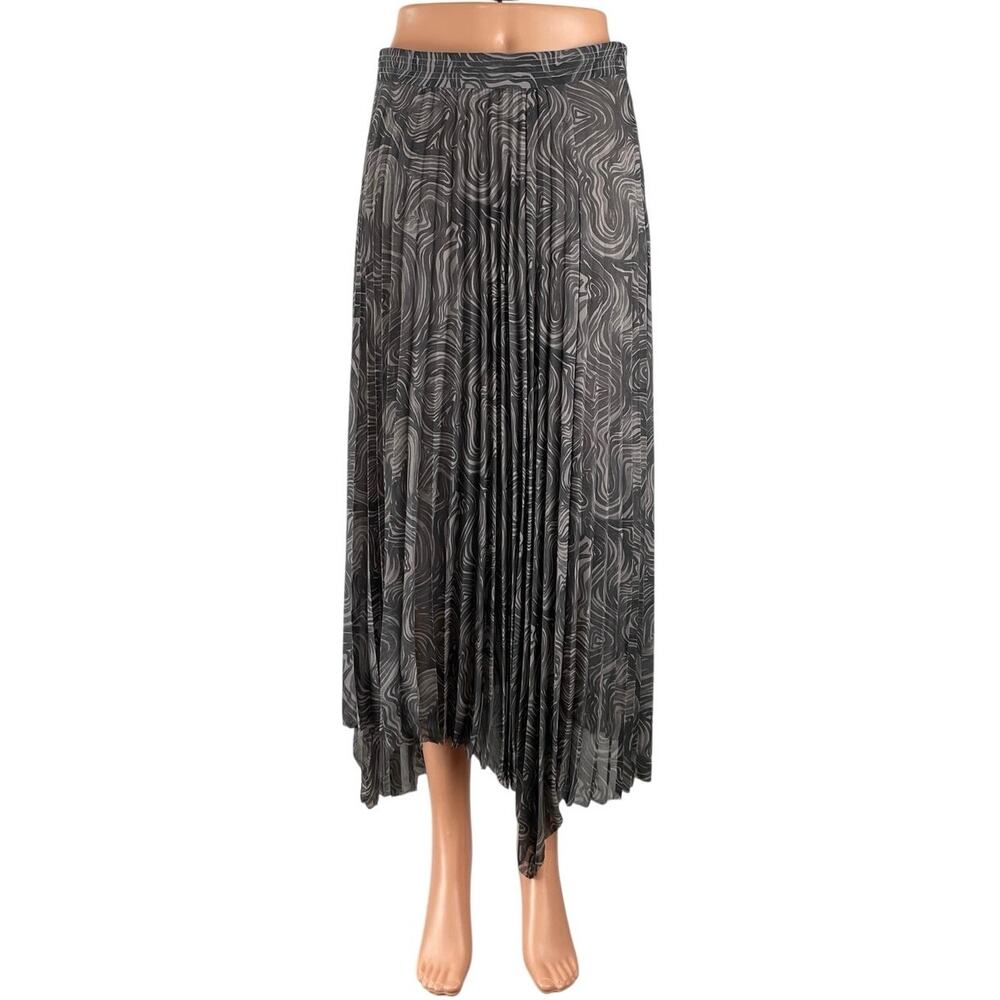 & Other Stories Abstract Plisse Pleated Asymmetric Midi Flare A-Line Skirt Sz 6